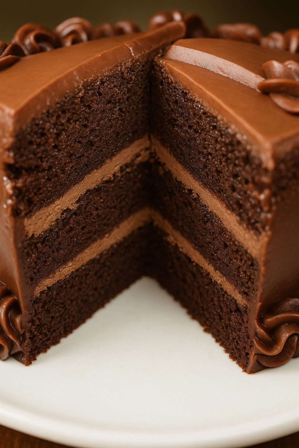 Decadent chocolate cake slice topped with rich frosting – Bmore Sweets gourmet dessert